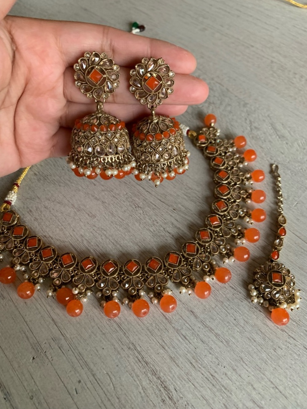 Orange and Champagne Gold Jewelry Full Set